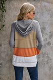 Zipped Front Colorblock Hollow-out Knit Hoodie