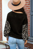 Wild Leopard Contrast Sleeve Colorblock Waffle Knit Top