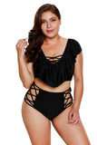 Frill Tankini Crisscross High Waist Swimsuit