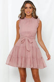 Frilled Neck Sleeveless Tiered Tulle Dress