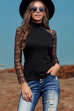 High Neck Lace Crochet Long Sleeve Top