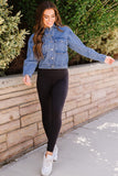 Turn Down Collar Pocket Buttoned Denim Jacket
