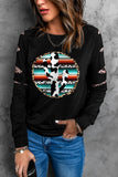 Black Cow Cactus Graphic Print Contrast Long Sleeve Sweatshirt