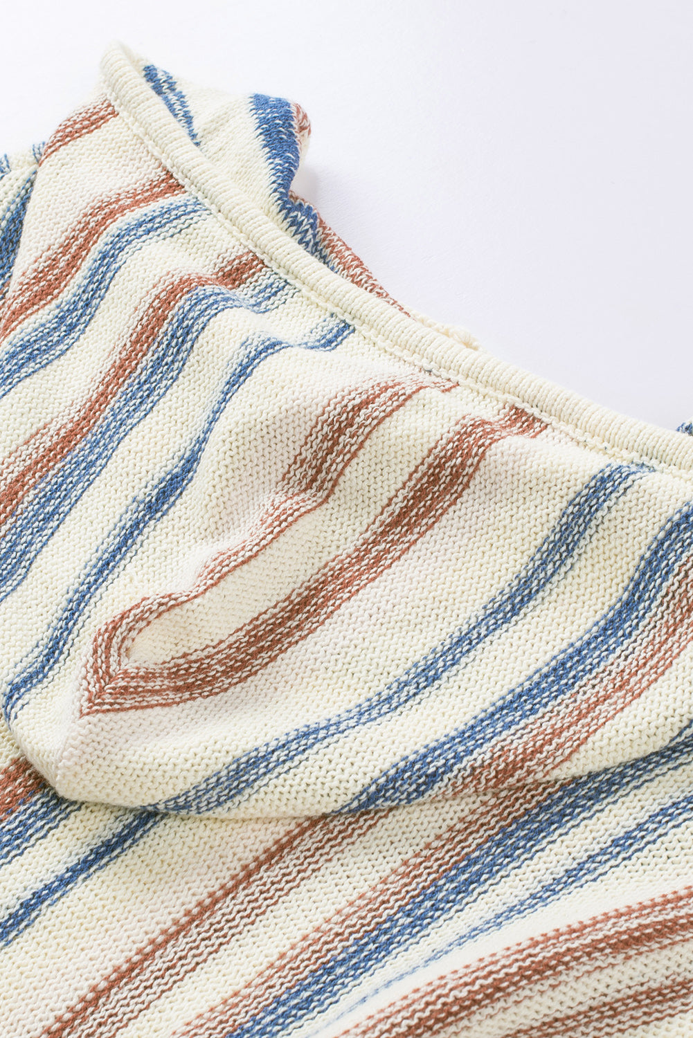 color Striped Knit Kangaroo Pocket Hooded Sweater