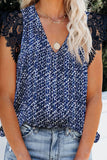 Print Lace Shoulder Tank Top