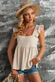 Khaki Flutter Shoulder Babydoll Top
