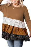 Plus Size Knit Dotted Print Tiered Top with Ruffle