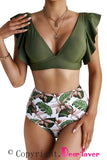 Floral Ruffled Hem High Waist Bikini Set