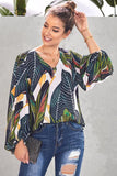 Boho Print Balloon Sleeve Blouse