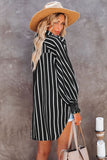 Pocketed Striped Button Shirt with Slits