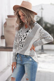 Animal Print Accent V Neck Sweater