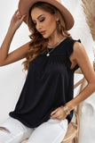 Black Keyhole Back Ruffled Sleeveless Top