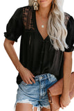 V Neck Lace Crochet Short Sleeve Shirt