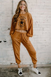 Letter Print Long Sleeve Crop Top and Elastic Waist Pants Set