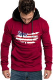 American Flag Print Color Block Men's Hoodie