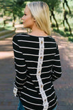 Striped Long Sleeve Top with Lace Button Detail
