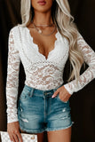 Lace Deep V Neck Long Sleeve Bodysuit