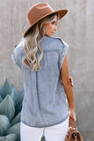 Rolled Sleeve Buttoned Denim Shirt with Pocket