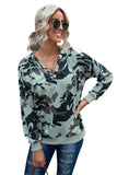 Camouflage Drawstring V Neck Hoodie
