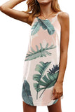 Palm Tree Leaf Print Ivory Sleeveless Dress