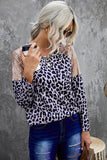Sequin Shoulder Splicing Leopard Long Sleeve Top