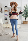 Khaki Colorblock V Neck Ribbed Knitted Sweater