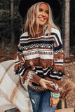 color Round Neck Striped Sweater with Fringe