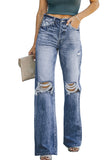High Waist Distressed Ripped Hole Flare Jeans