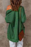 Green Brown Drop Shoulder Textured Cardigan