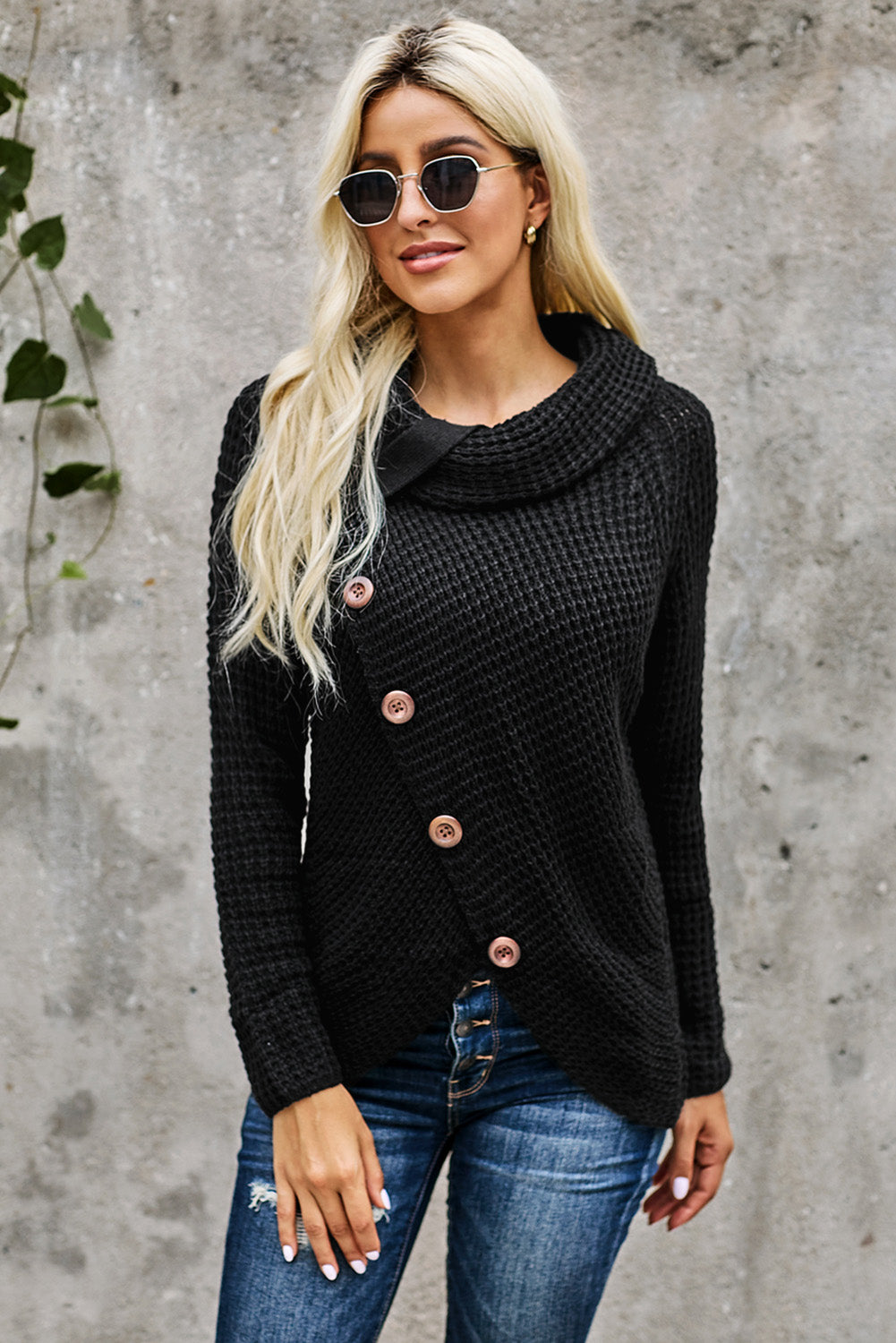 Buttoned Wrap Turtleneck Sweater