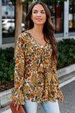 Multicolor Floral Printed Front Tie V Neck Blouse