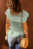 Green Lace Splicing Ruffled Short Sleeve T-shirt
