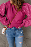 Rose Textured Bubble Sleeve Knit Sweater