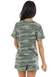 Jungle Green Camo Sequin Short Sleeve and Shorts Lounge Set