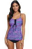 Banded Printed Tankini Top with Triangle Briefs Swimsuit