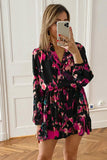 Abstract Print Ruffled Drawstring High Waist Mini Dress