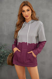 Light Green Dip-Dye Colorblock Drawstring Hoodie with Pockets