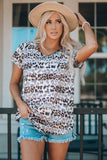 Leopard Print Color Block V Neck Tunic Top