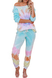 Multicolor Cotton Blend Pocket Tie-dye Loungewear Set