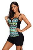 Spaghetti Straps Ruched Top and Drawstring Boy Shorts Tankini