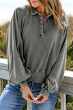 Washed Snap Buttons Lantern Sleeve Pullover Sweatshirt