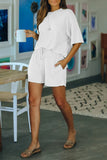 Khaki Crew Neck Short Sleeve Ribbed Lounge Set