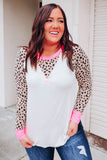 Leopard Patchwork Long Sleeve Plus Size Top