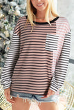 Striped Patchwork Pocketed Long Sleeve Top