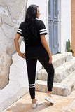 Striped Accent Short Sleeve and Joggers Set