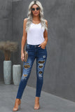 Patches Of Plaid Denim Distressed Jeans