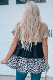 Brown Colorblock Leopard Ruffled Sleeve Babydoll Top