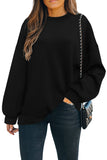 Plain Drop-shoulder Pullover Sweatshirt /Black/Green