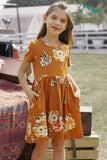 Short Sleeve Pocketed Children's Floral Dress