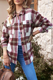Red Plaid Print Pocket Buttoned Shacket